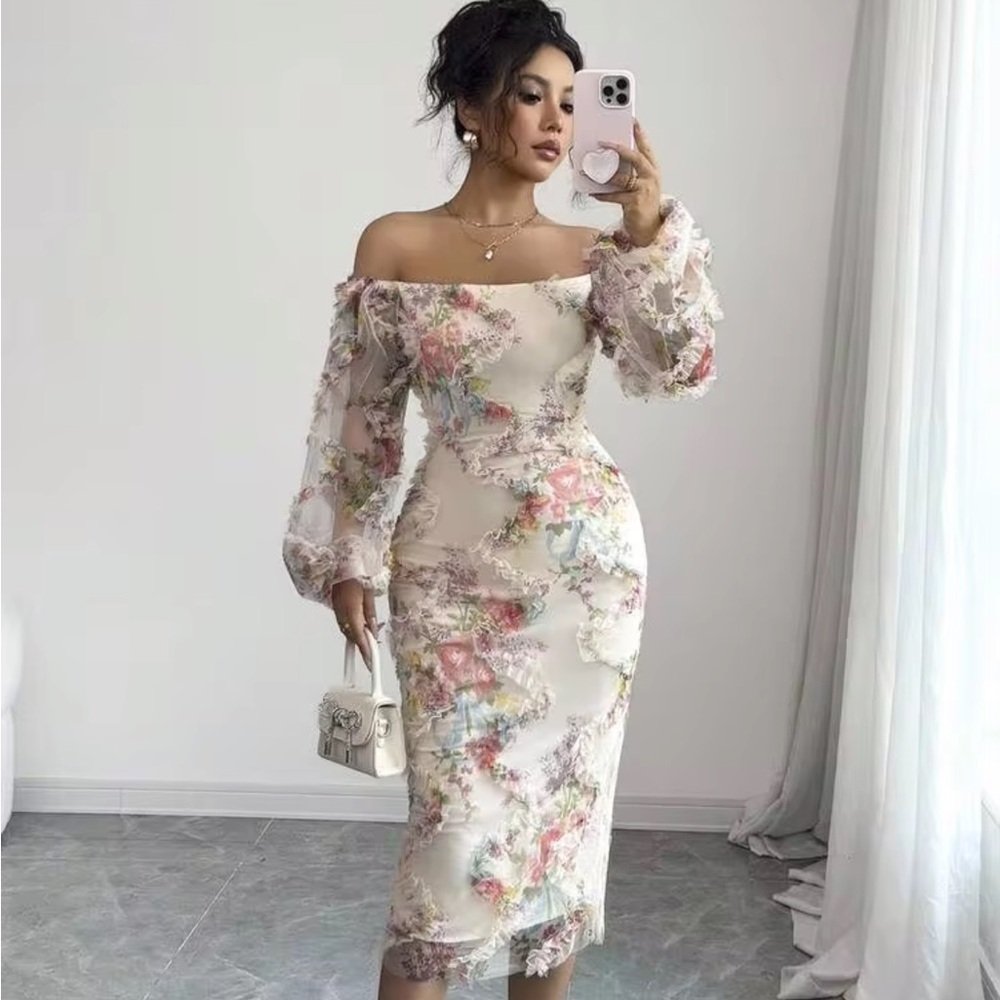 Off the shoulder long sleeve dress